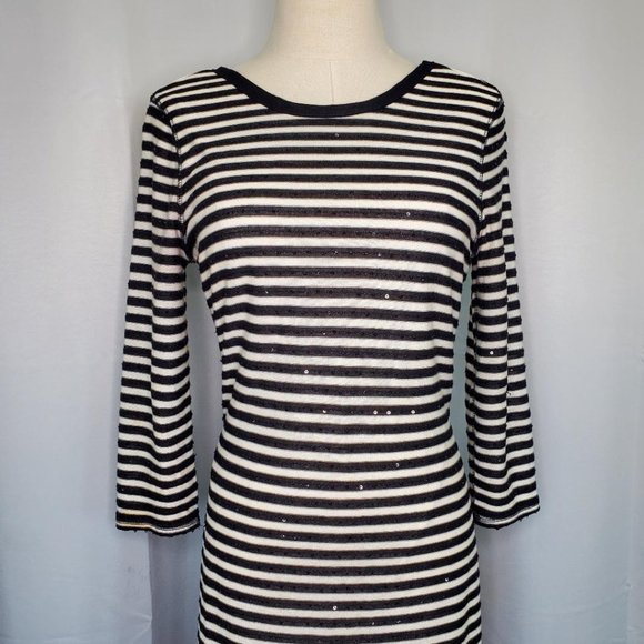 Express Sequin Black & White Stripe Dress - Picture 6 of 10